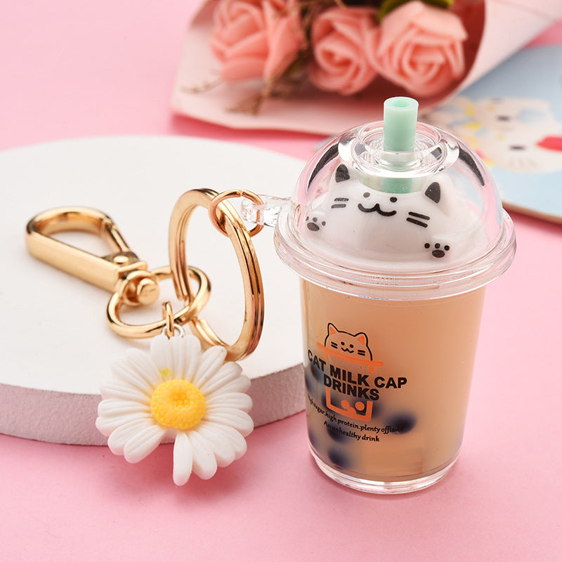 Buy coffee Cat Boba Milk Tea Drink with Daisy charm Assorted Key Chain