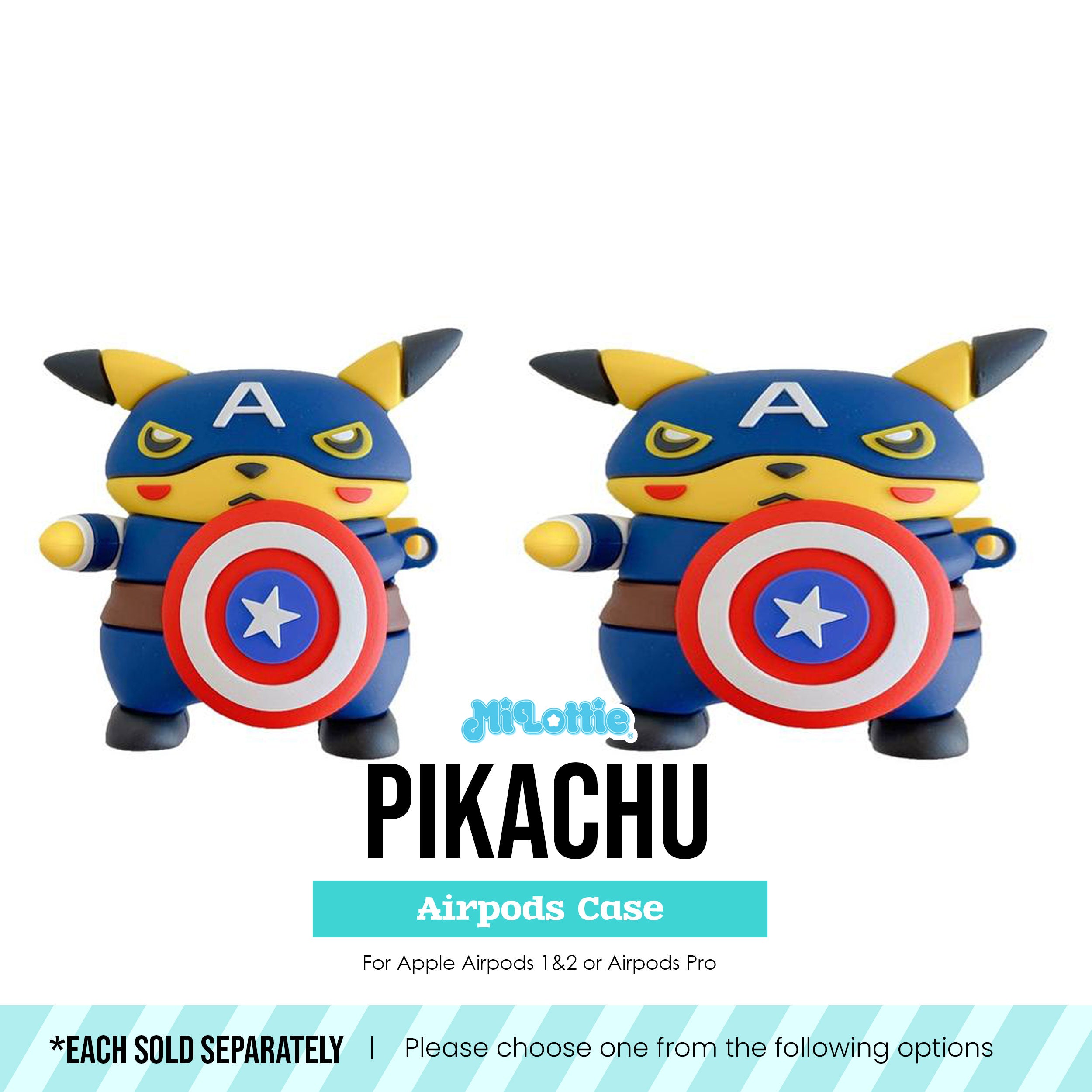 Pikachu in Captain America Costume Pokemon Airpods Case