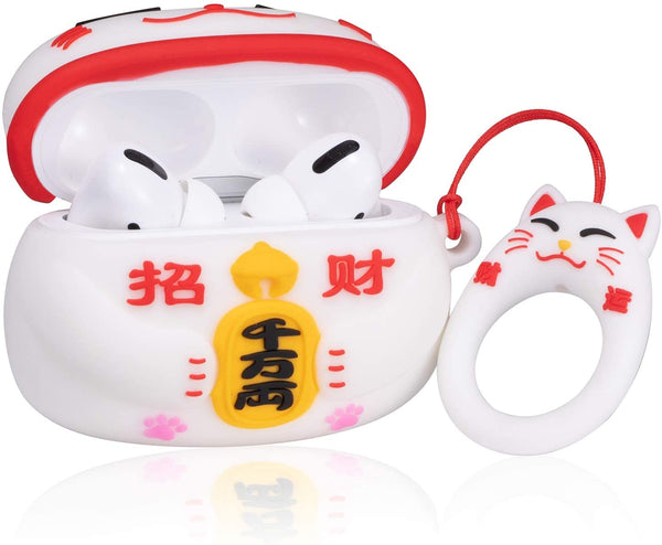 White Maneki-neko Lucky Cat Apple Airpods Case