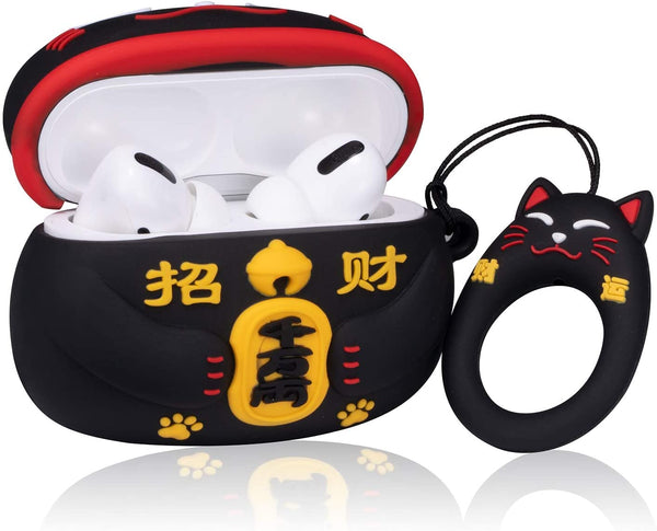 Black Maneki-neko Lucky Cat Apple Airpods Case