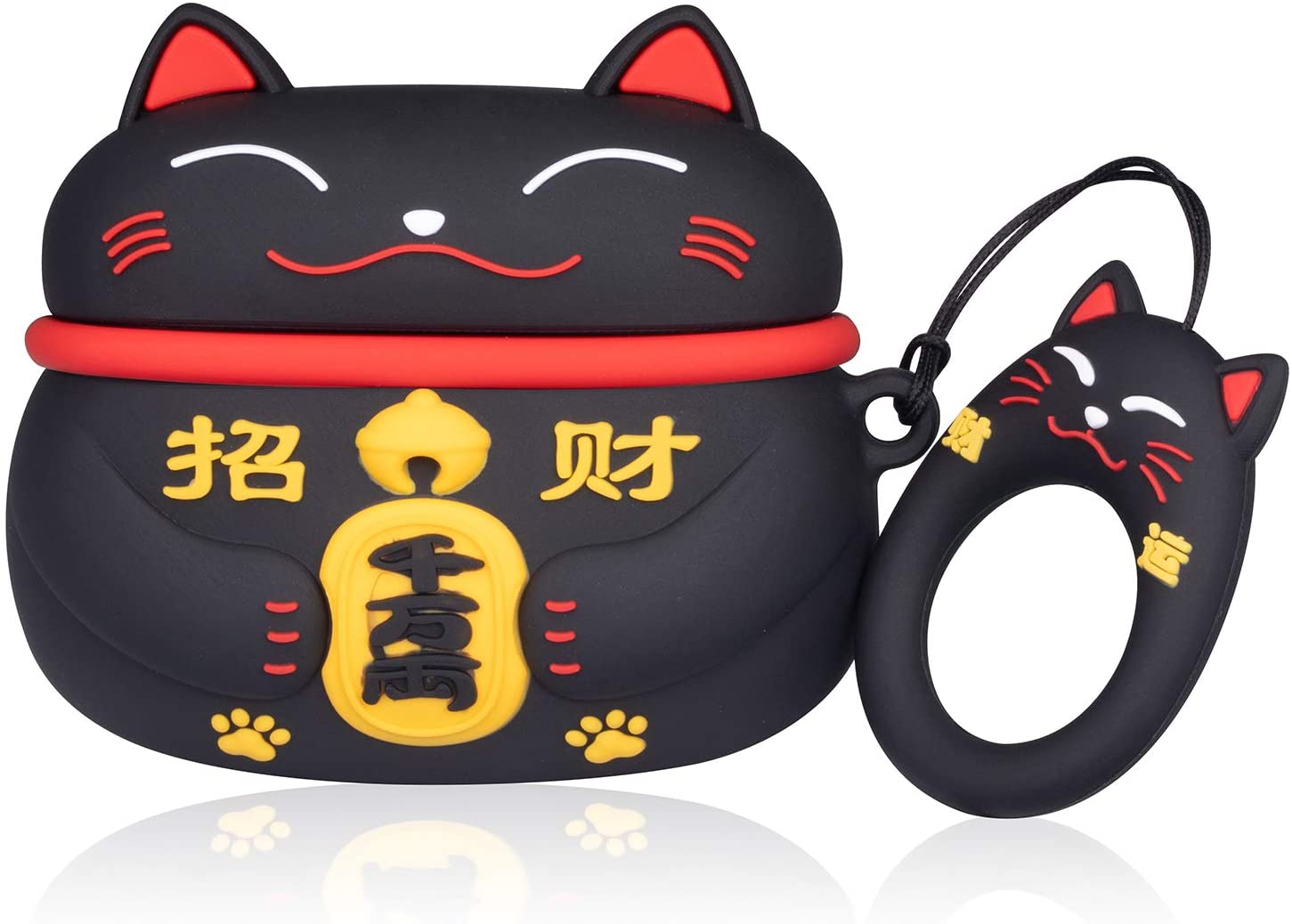 Black Maneki-neko Lucky Cat Airpods Case - 0