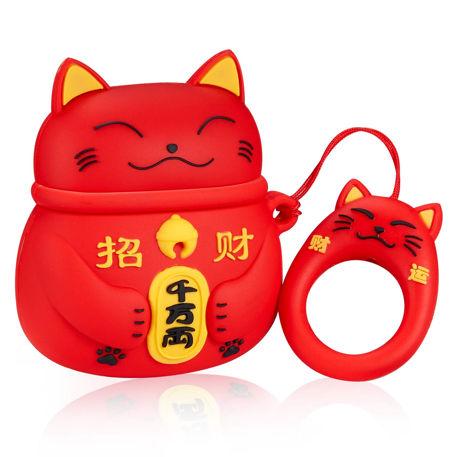 Red Maneki-neko Lucky Cat Apple Airpods Case