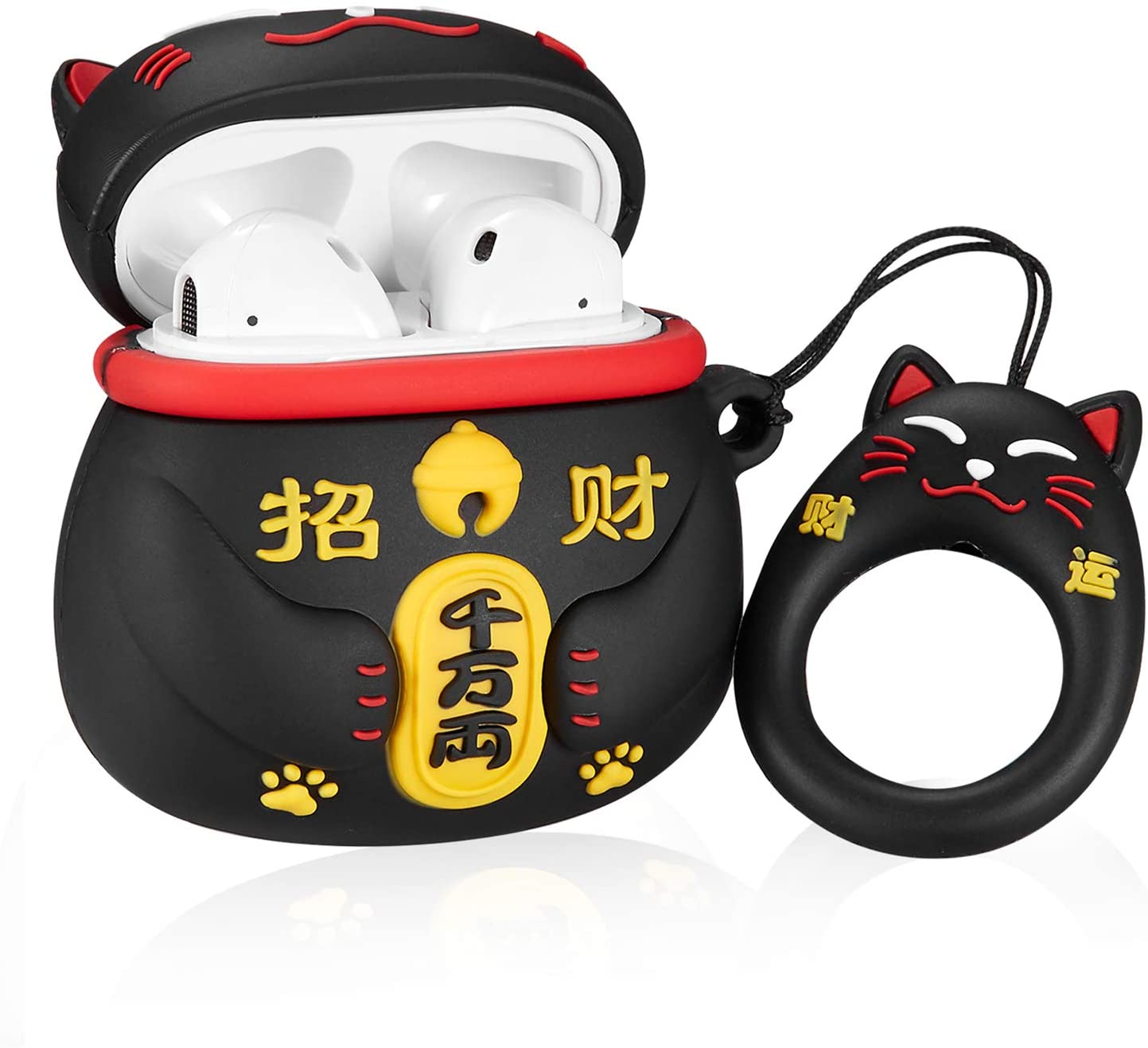 Black Maneki-neko Lucky Cat Airpods Case