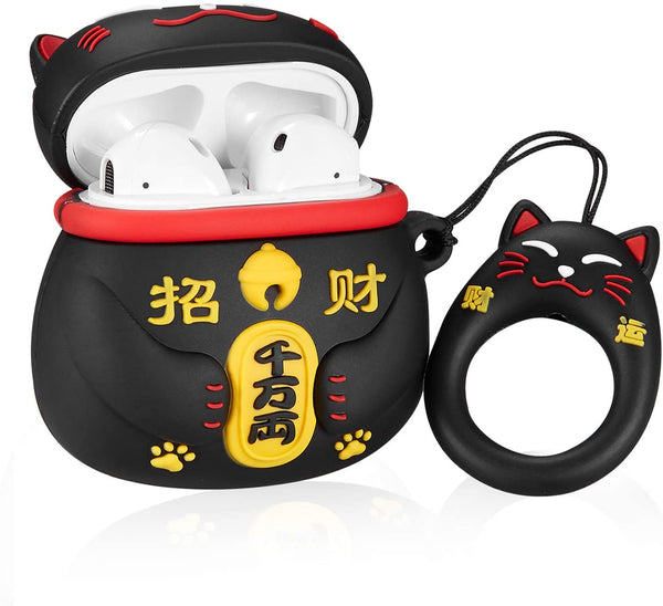 Black Maneki-neko Lucky Cat Apple Airpods Case