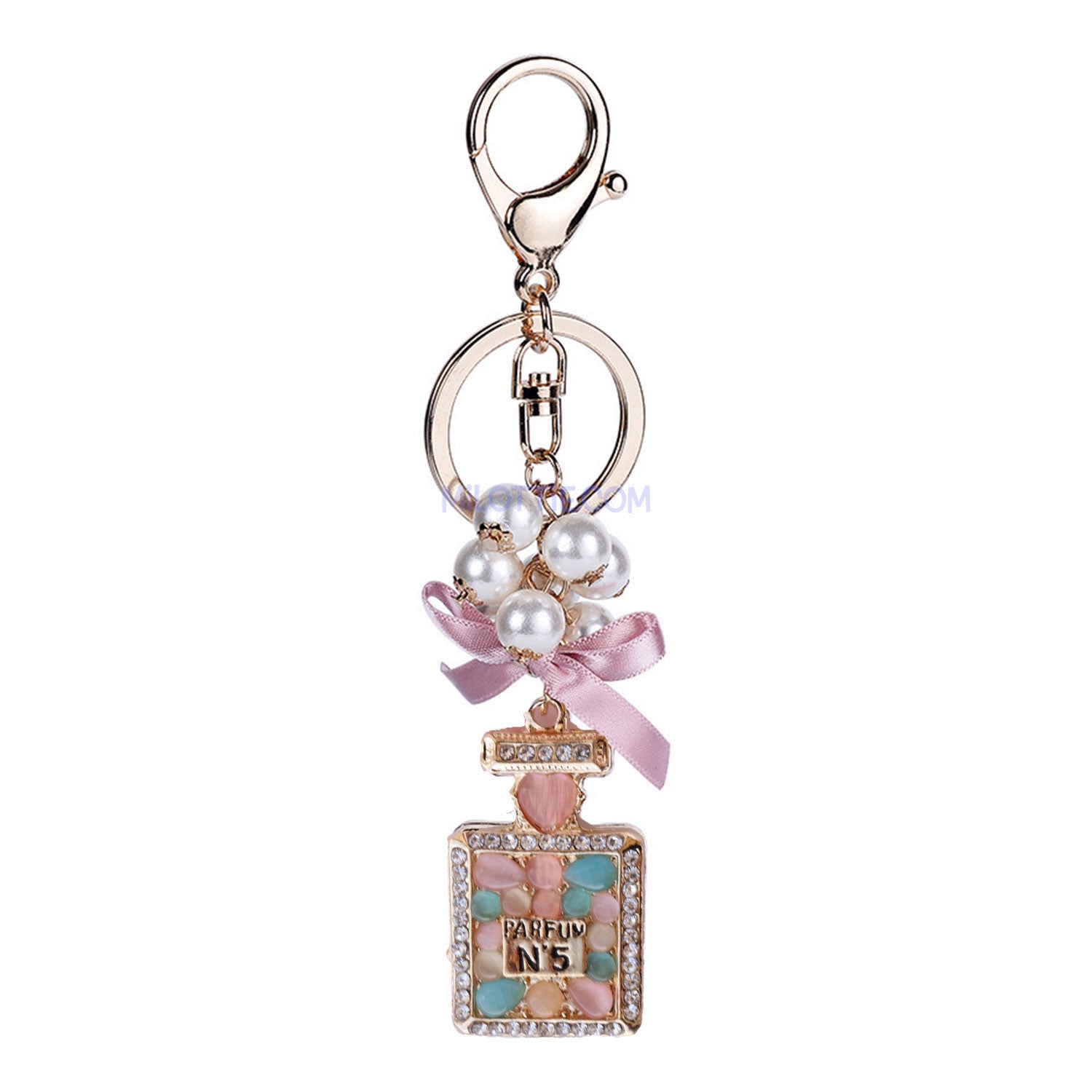 Pearl Perfume Bottle Colorful Stone Keychain